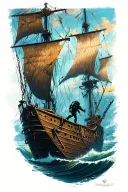 nautical sleeve with diver exploring a shipwreck tattoo design idea