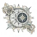 nautical chart and compass rose intertwined tattoo design idea