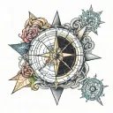 nautical chart and compass rose intertwined tattoo design idea