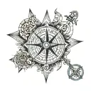 nautical chart and compass rose intertwined tattoo design idea
