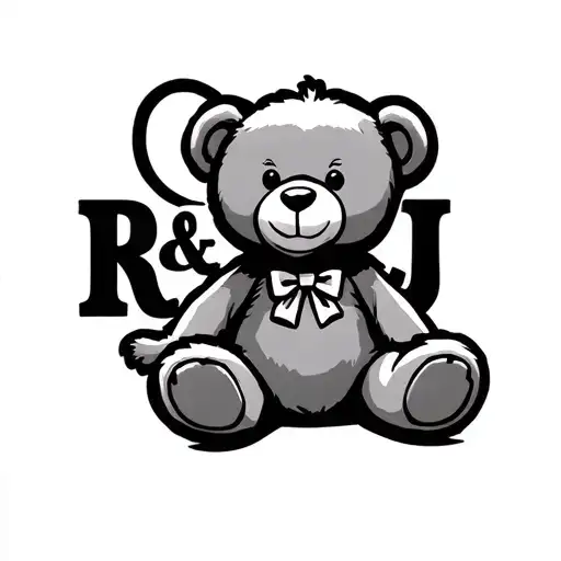 "R&J" Teddy Bear sitting tattoo design idea