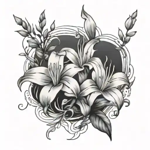 2 Lillie flowers intertwined long and wispy and ethereal tattoo design idea