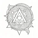 create me a simple tattoo with three naruto symbols: Konoha symbol then triangular seal and moon. tattoo design idea