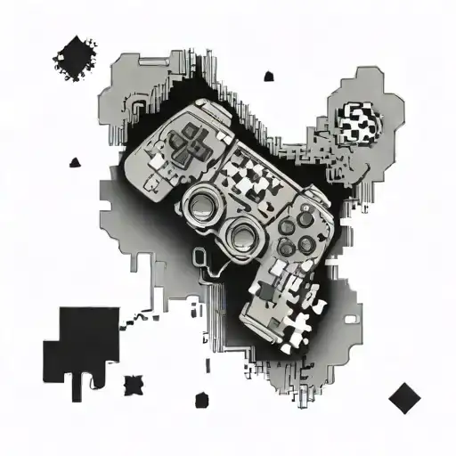 A tattoo of a pixelated map of Europe with a video game controller overlaying it, representing your love for gaming and traveling tattoo design idea