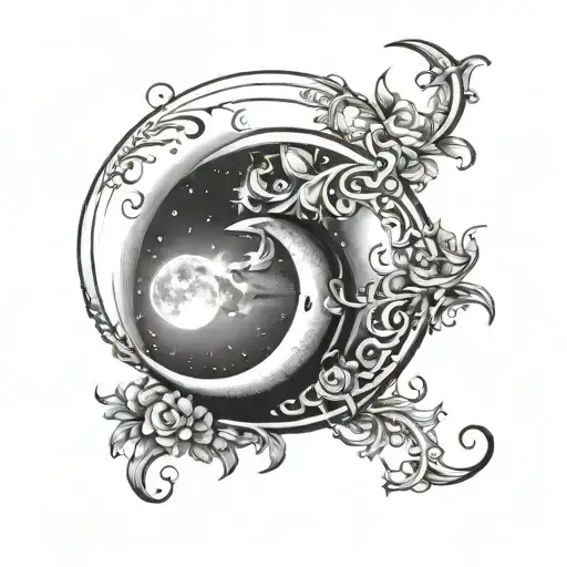 crescent moon and Selene lettters  tattoo design idea