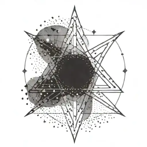 Sumerian Anunnaki symbol intertwined with Pleiades constellation in dotwork style tattoo design idea
