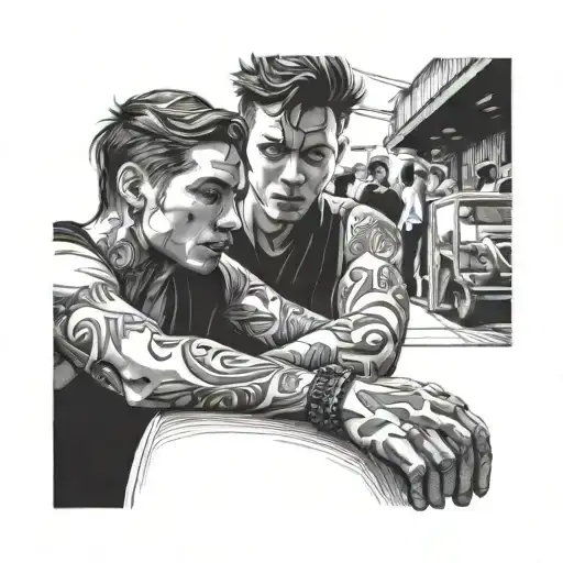 men waiting for the girl holding tattoo design idea