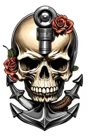 Skull, anchor, piston, spaner tattoo design idea