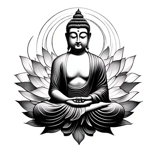 two faced budda lotus sitting alone tattoo design idea