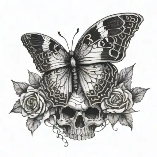 Butterfly half skull fine line tattoo tattoo design idea