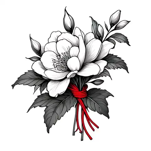  honeysuckle bouquet tied together with a red string of fate  tattoo design idea