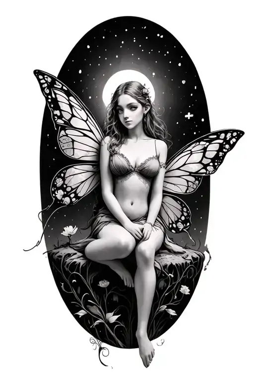fairy sitting on top tattoo design idea