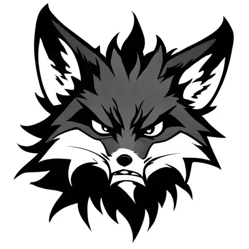 A black and white fire fox for an arm tattoo that looks angry tattoo design idea