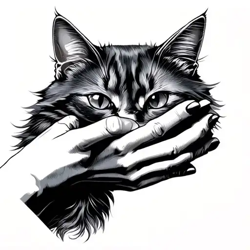 cat paw and woman hand holding each other tattoo design idea