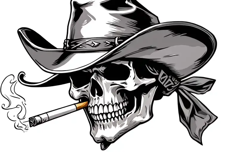 Cowboy Skull Smoking Cigarette with bandana tattoo design idea