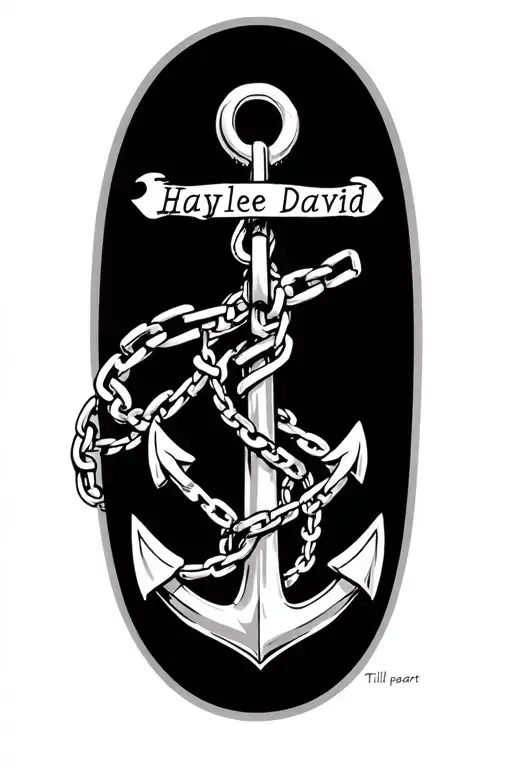 "Haylee David " "Haylee David " top of Anchor "Till death do us part" center of Anchor with chain wrapped down arm tattoo design idea