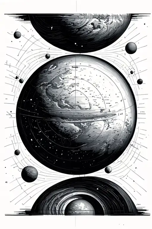 negative space astronomy planets map with Cartesian lines and tattoo design idea