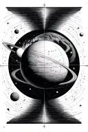 negative space astronomy planets map with Cartesian lines and tattoo design idea