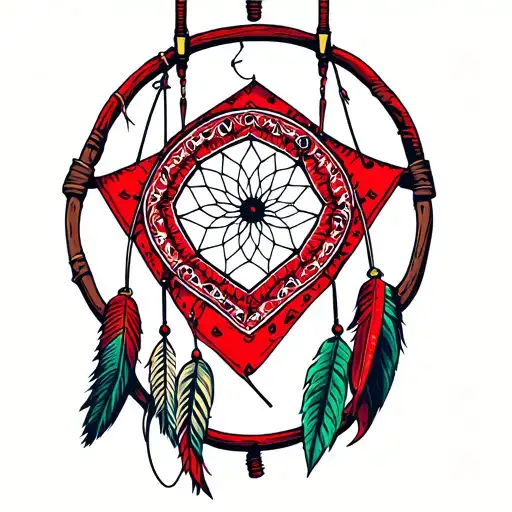 red bandana dream catcher fishing poles tattoo design idea