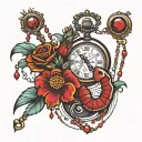 Leo, Scorpio, Aries zodiac siagn with pocket watch and rosary tattoo design idea