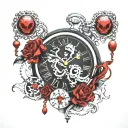 Leo, Scorpio, Aries zodiac siagn with pocket watch and rosary tattoo design idea