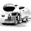 airborne paratroopers falling down into hayfield with farmall M with custom 379 peterbilt driving by tattoo design idea