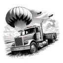airborne paratroopers falling down into hayfield with farmall M with custom 379 peterbilt driving by tattoo design idea