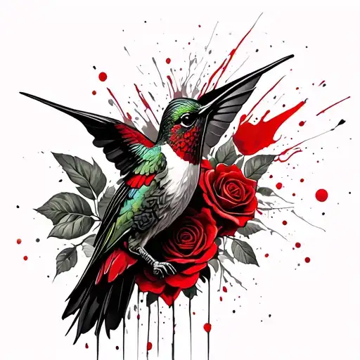 hummingbird wearing armor with skulls and roses tattoo design idea