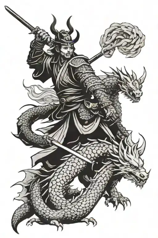 samurai and dragon wrapped tattoo design idea