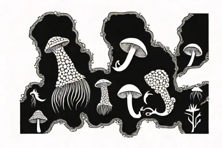 sun moon transition with mushroom gills tattoo design idea