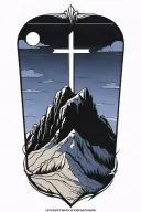 christian cross summit of a mountain landscape ray of sunshine tattoo design idea
