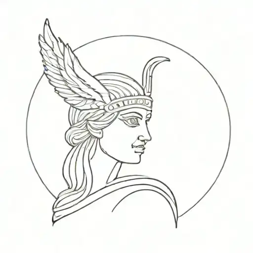 A minimalist tattoo of the Greek goddess Athena, symbolizing wisdom and tranquility tattoo design idea