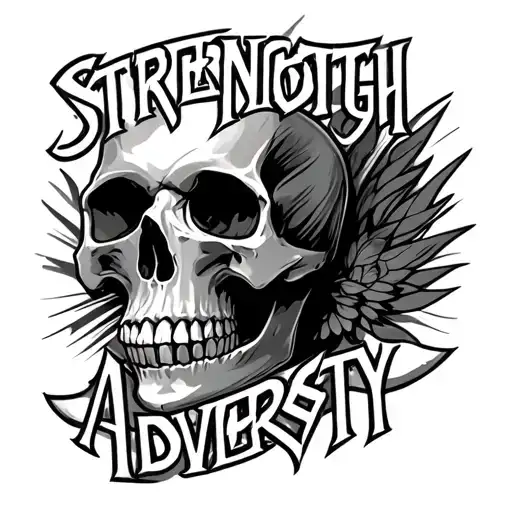 "Strength through Adversity" skull tattoo design idea
