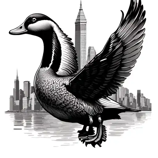 duck wings spread over the Boston city skyline tattoo design idea