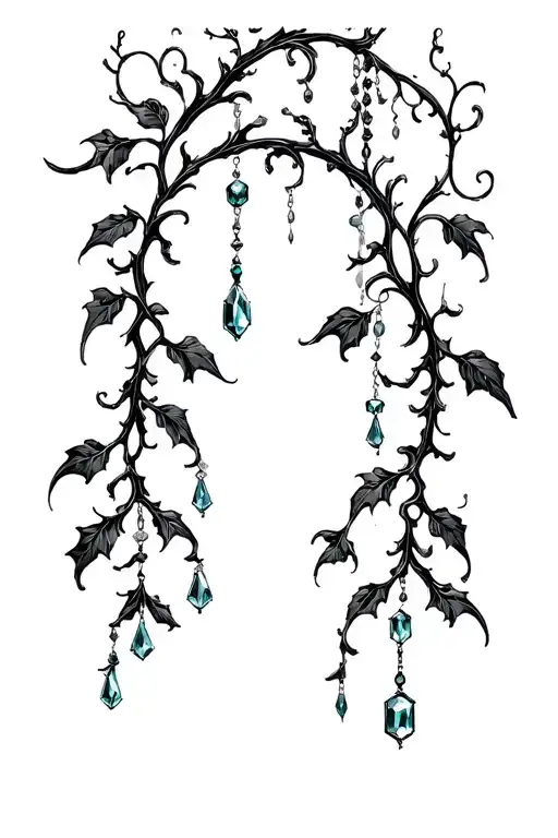 jewels hanging black ivy vines tattoo design idea