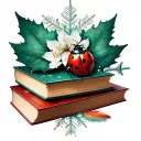 A ladybug, a maple leaf, a snowflake, cherry blossom, books, dolphin, key, feather, music tattoo design idea