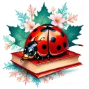A ladybug, a maple leaf, a snowflake, cherry blossom, books, dolphin, key, feather, music tattoo design idea