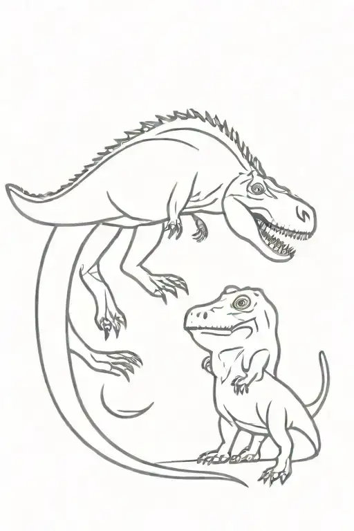 mom and son t rex tattoo design idea
