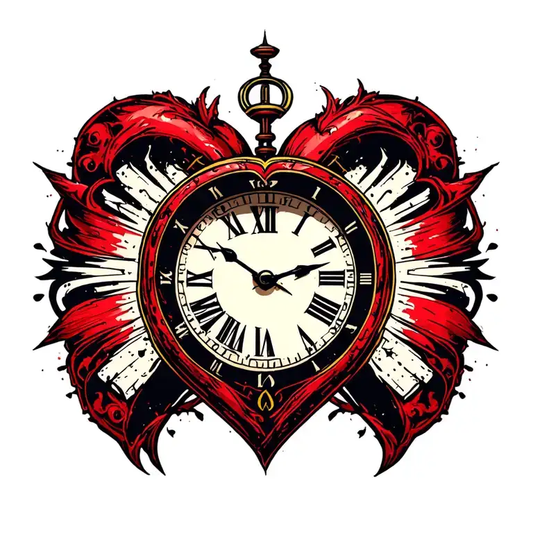 heart clock tattoo design idea