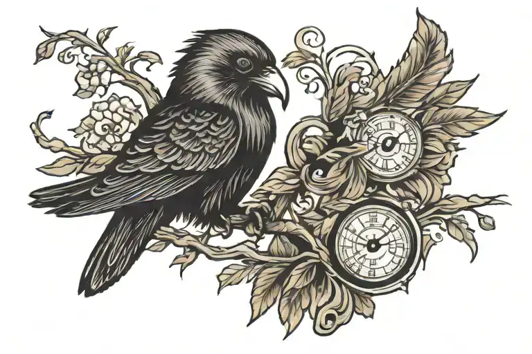 the raven smoothly turns into an owl tattoo design idea