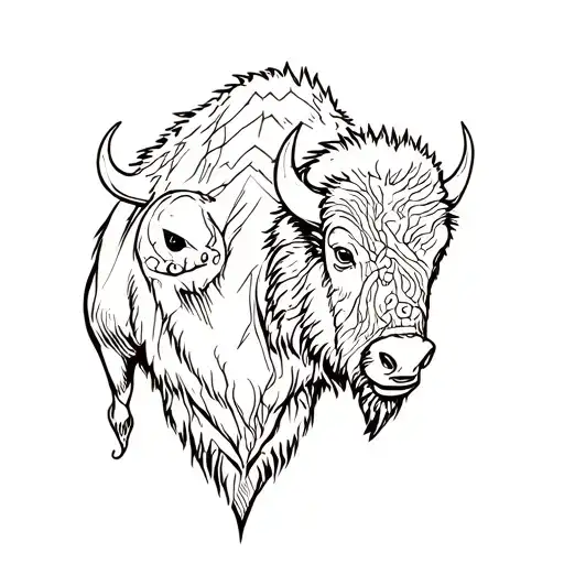 bison, heart, strong, hope, mountain, motorcycle tattoo design idea