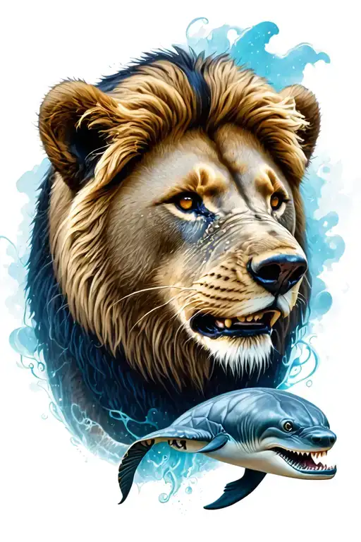 Lion, Dolphin, Turtle, Bear, Shark, Dog arm sleeve tattoo design idea