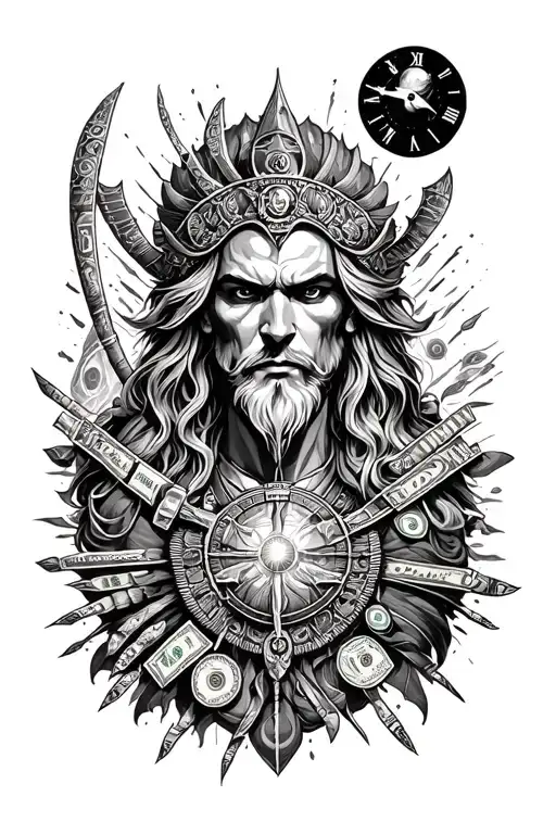Wisdom, time and space, ambition, money, warrior, respect, patience tattoo design idea