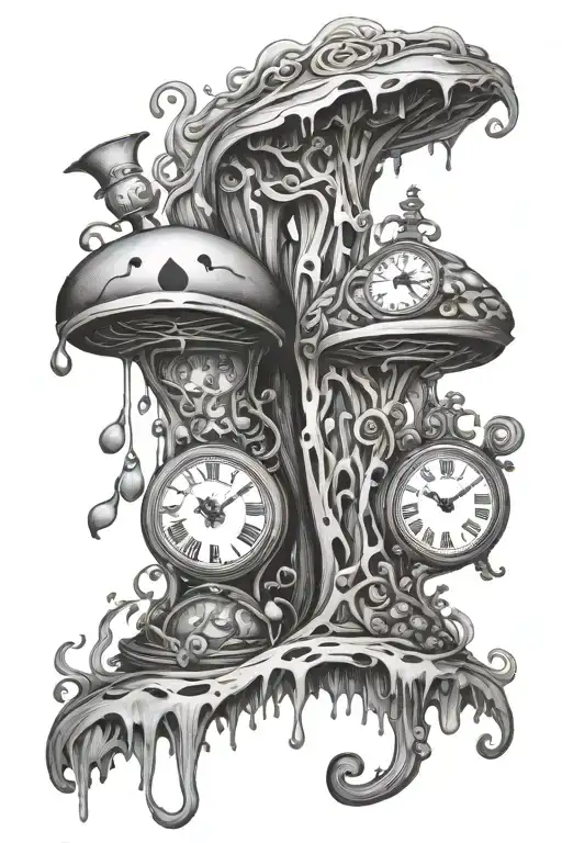 two melting alice in wonderland clocks side by side tattoo design idea