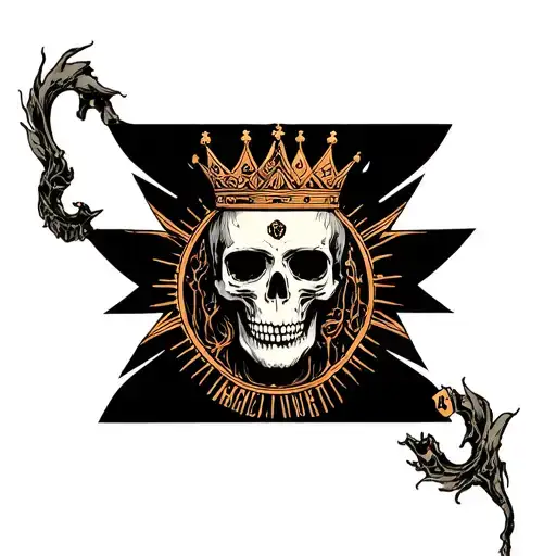 tarot card with single word and a design of a scary skull representation and 937 inked clothing with crowns ghost bottom tattoo design idea