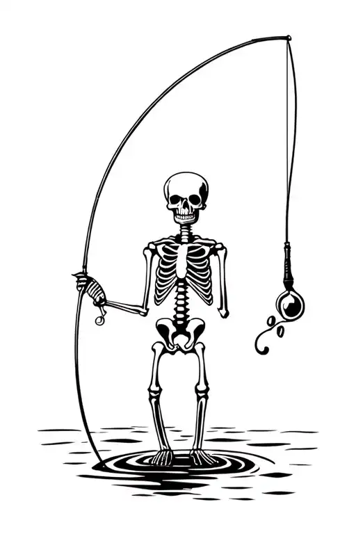 fishing skeleton funny tattoo design idea