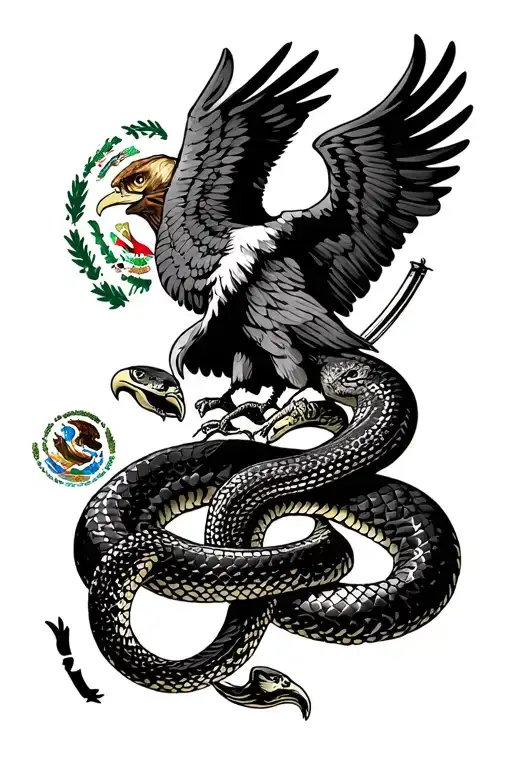 Mexican Flag eagle and snake tattoo design idea