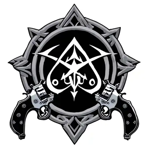 magic the gathering mana symbols with two revolvers tattoo design idea