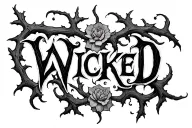 WICKED written in thorn vine style tattoo design idea