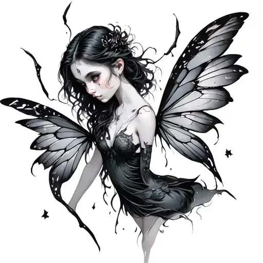 dark fairy with broken wings tattoo design idea